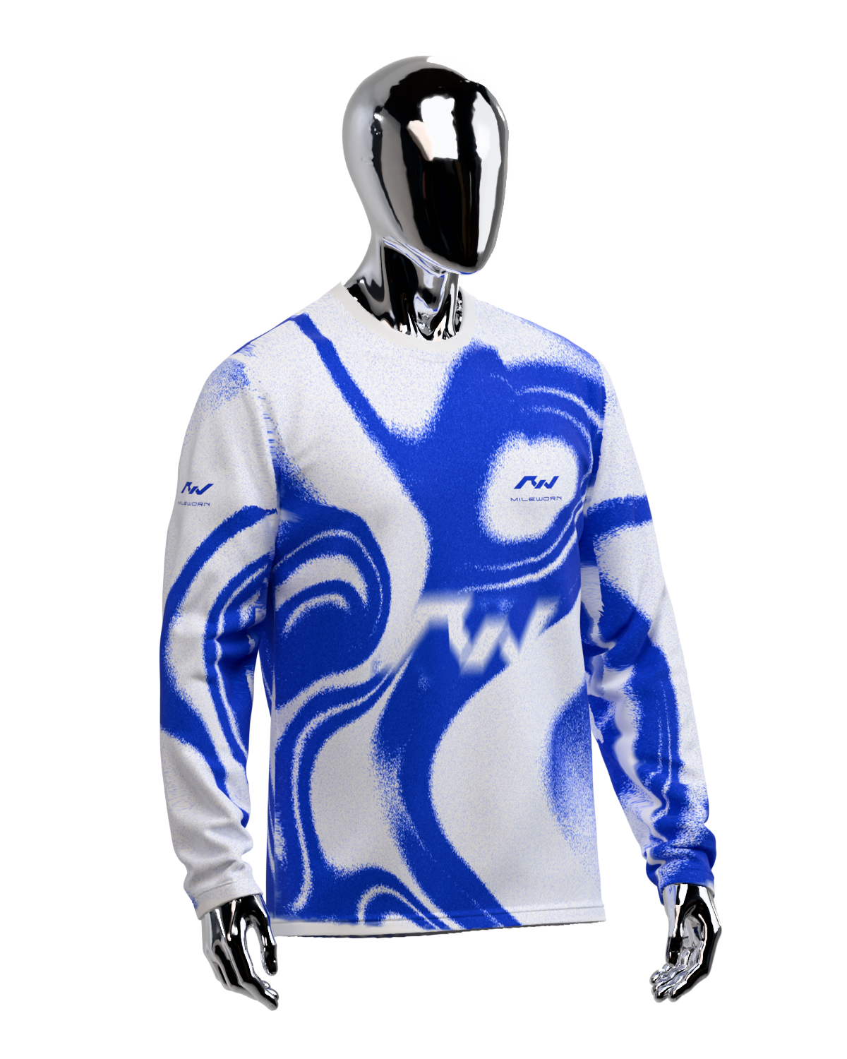 Mileworn LS -001/5K — fine mesh long sleeve on a faceless chrome mannequin